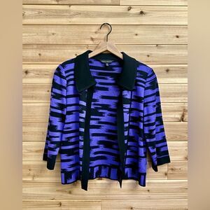 Ming Wang Purple and Black Striped Cardigan
